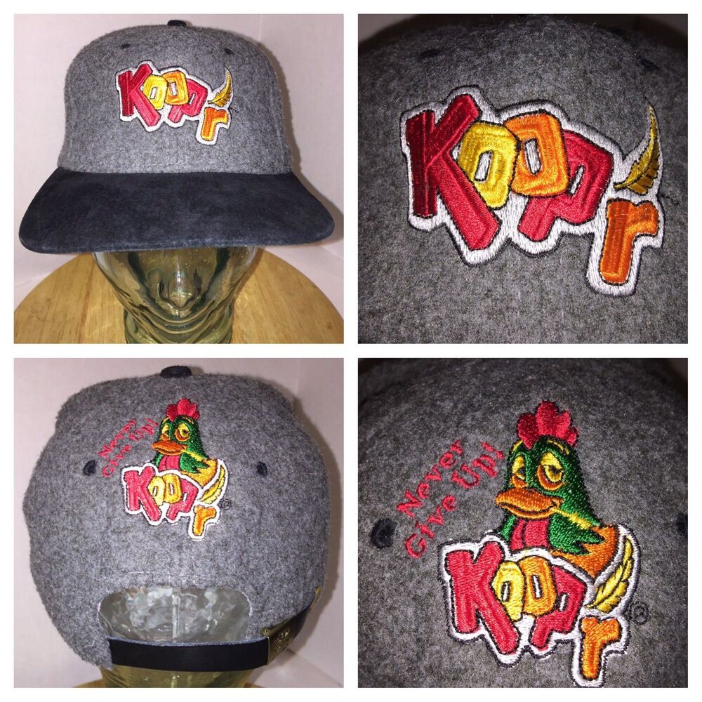 Vintage KOOP'R Never Give Up Hat Cap FUZZY Rooster Chicken Poultry Cooper Kooper